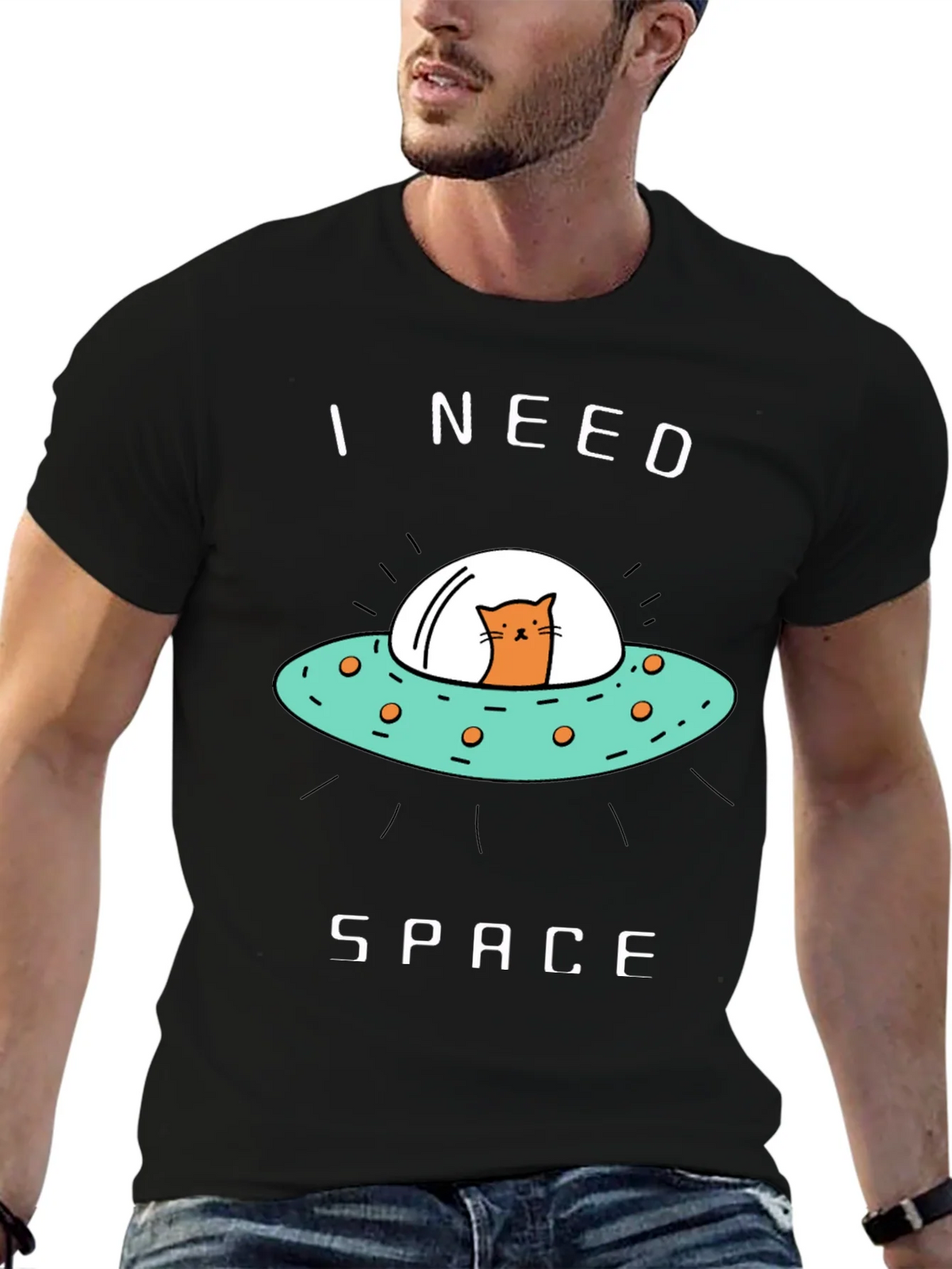 I Need Space Cat UFO Graphic Tee product image 5