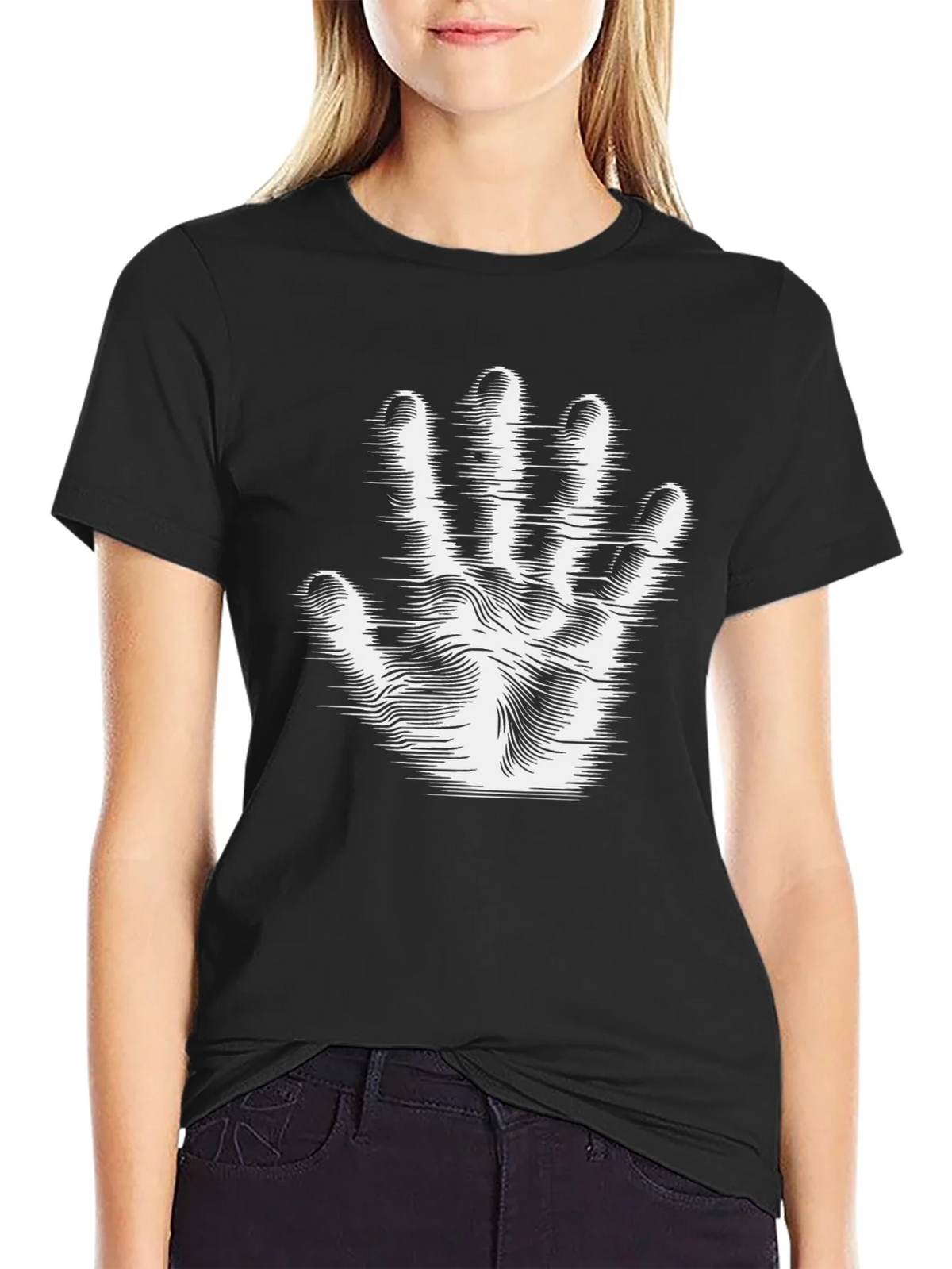 Optical Illusion Hand Print Black T-Shirt product image 2