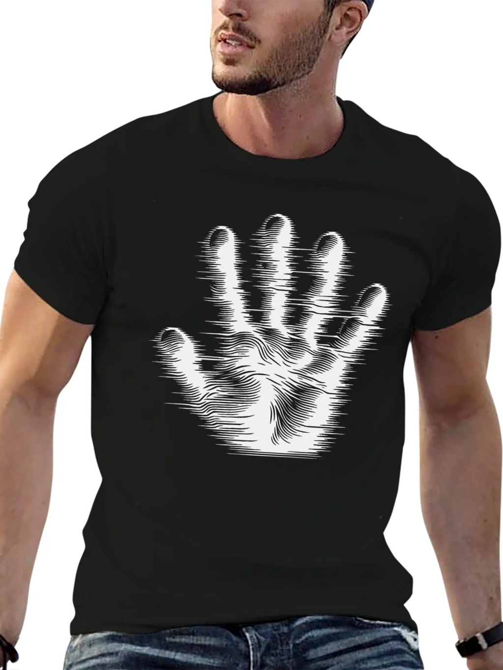 Optical Illusion Hand Print Black T-Shirt product image 6