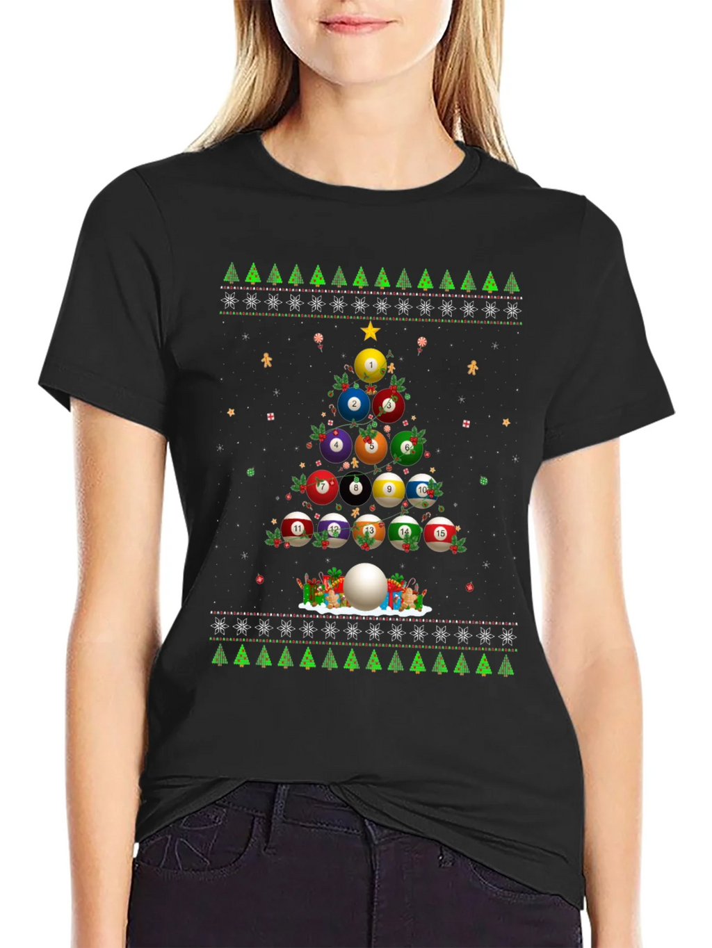 Billiard Ball Christmas Tree Holiday T-Shirt product image 2