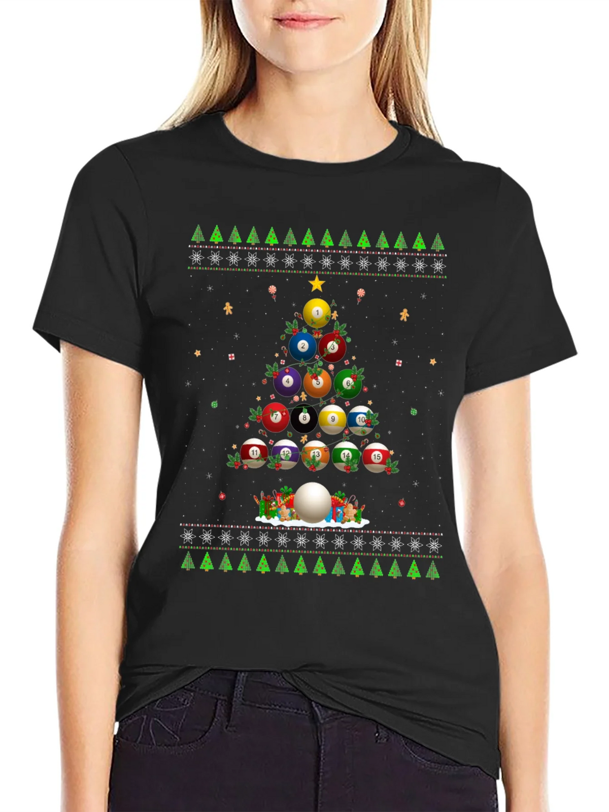 Billiard Ball Christmas Tree Holiday T-Shirt product image 2