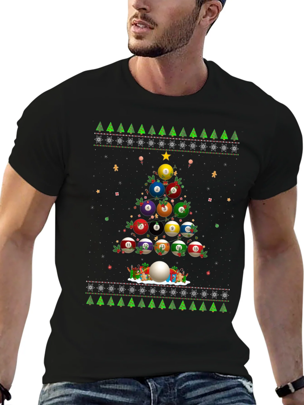 Billiard Ball Christmas Tree Holiday T-Shirt product image 6