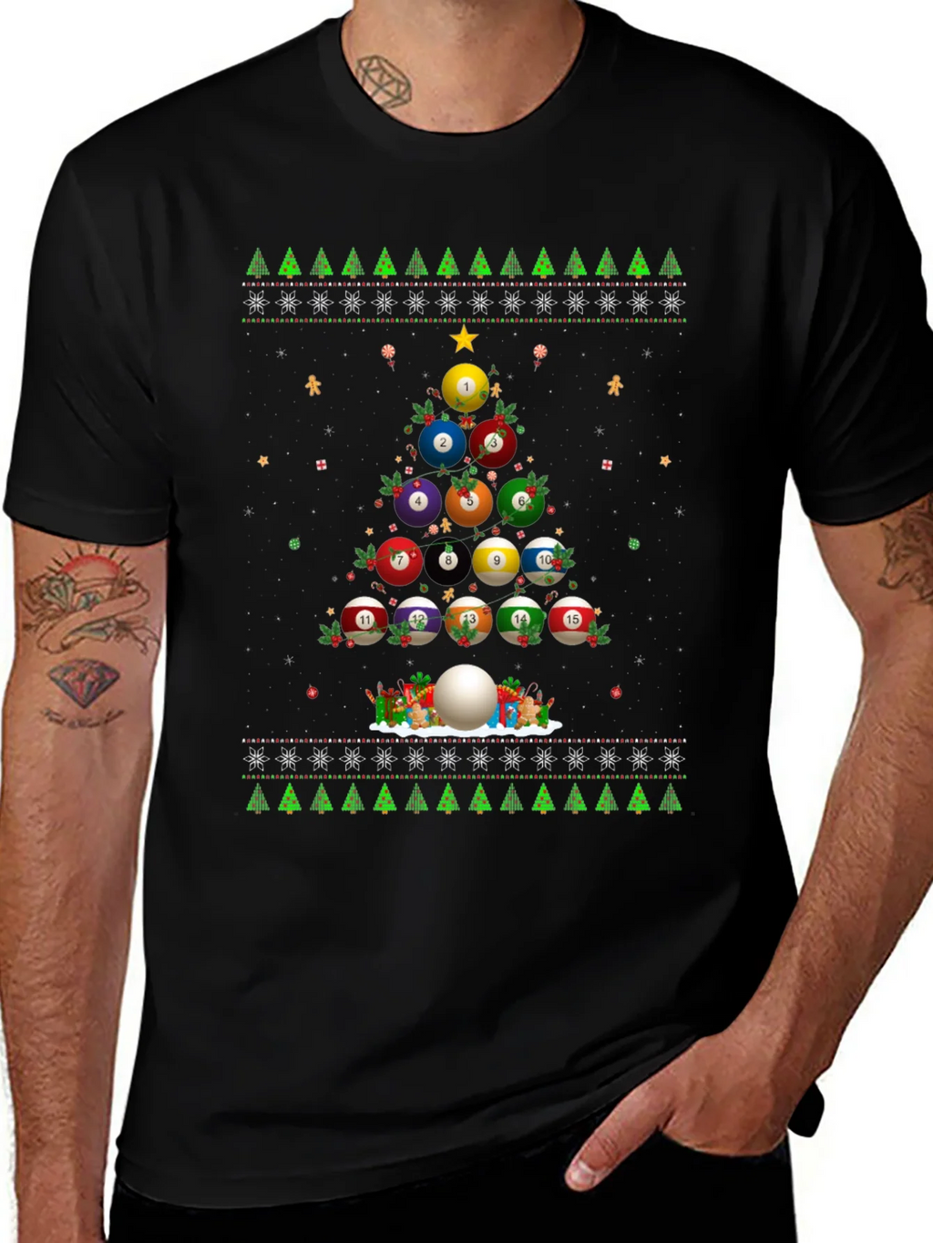 Billiard Ball Christmas Tree Holiday T-Shirt product image 1