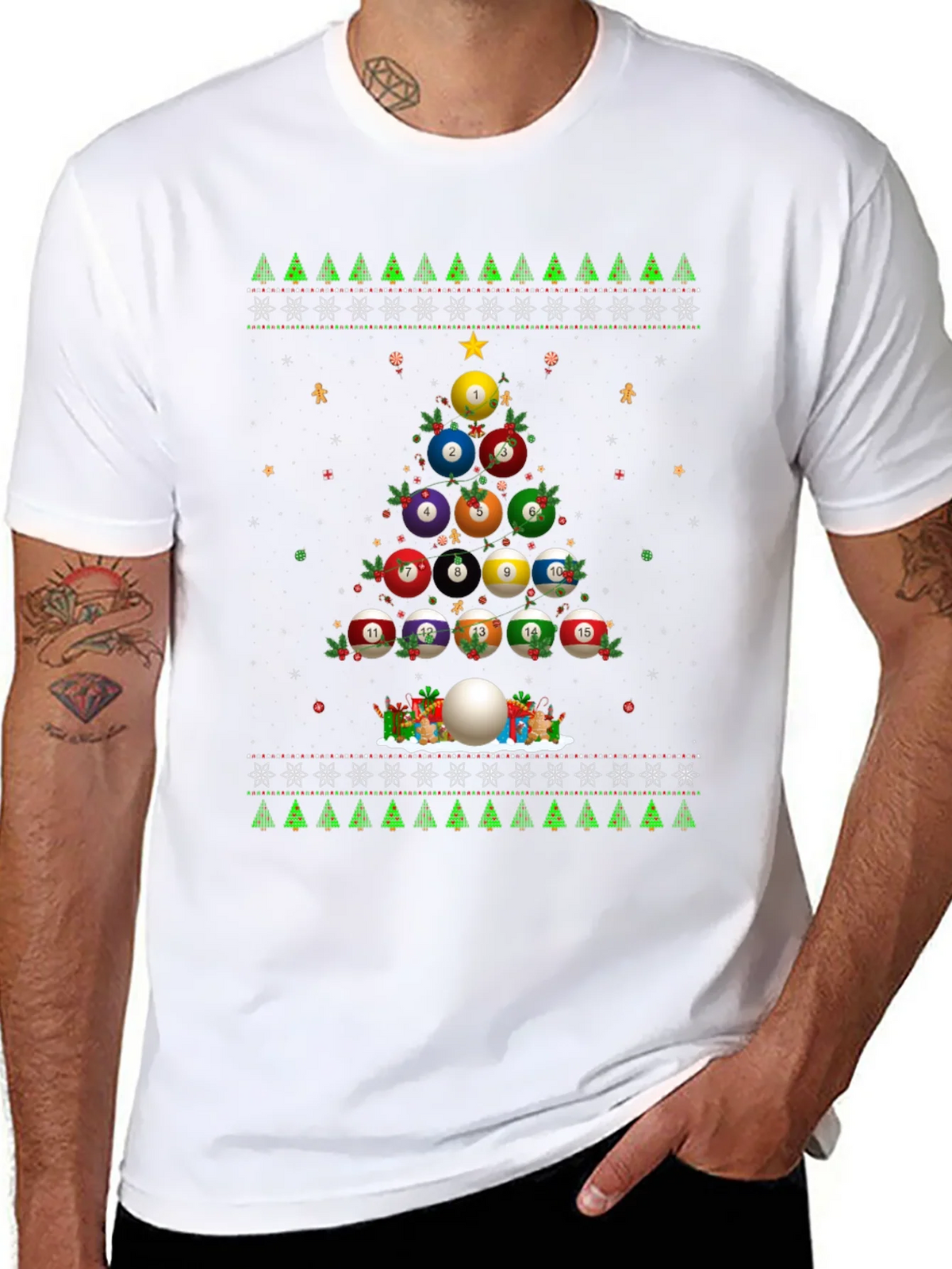 Billiard Ball Christmas Tree Holiday T-Shirt product image 7