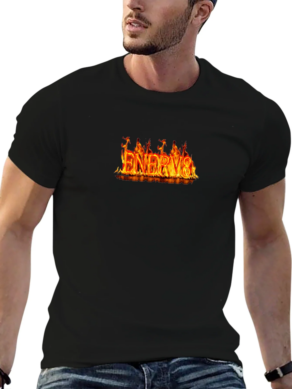 Flaming ENERGY8 Graphic Tee - Black Cotton T-Shirt product image 6