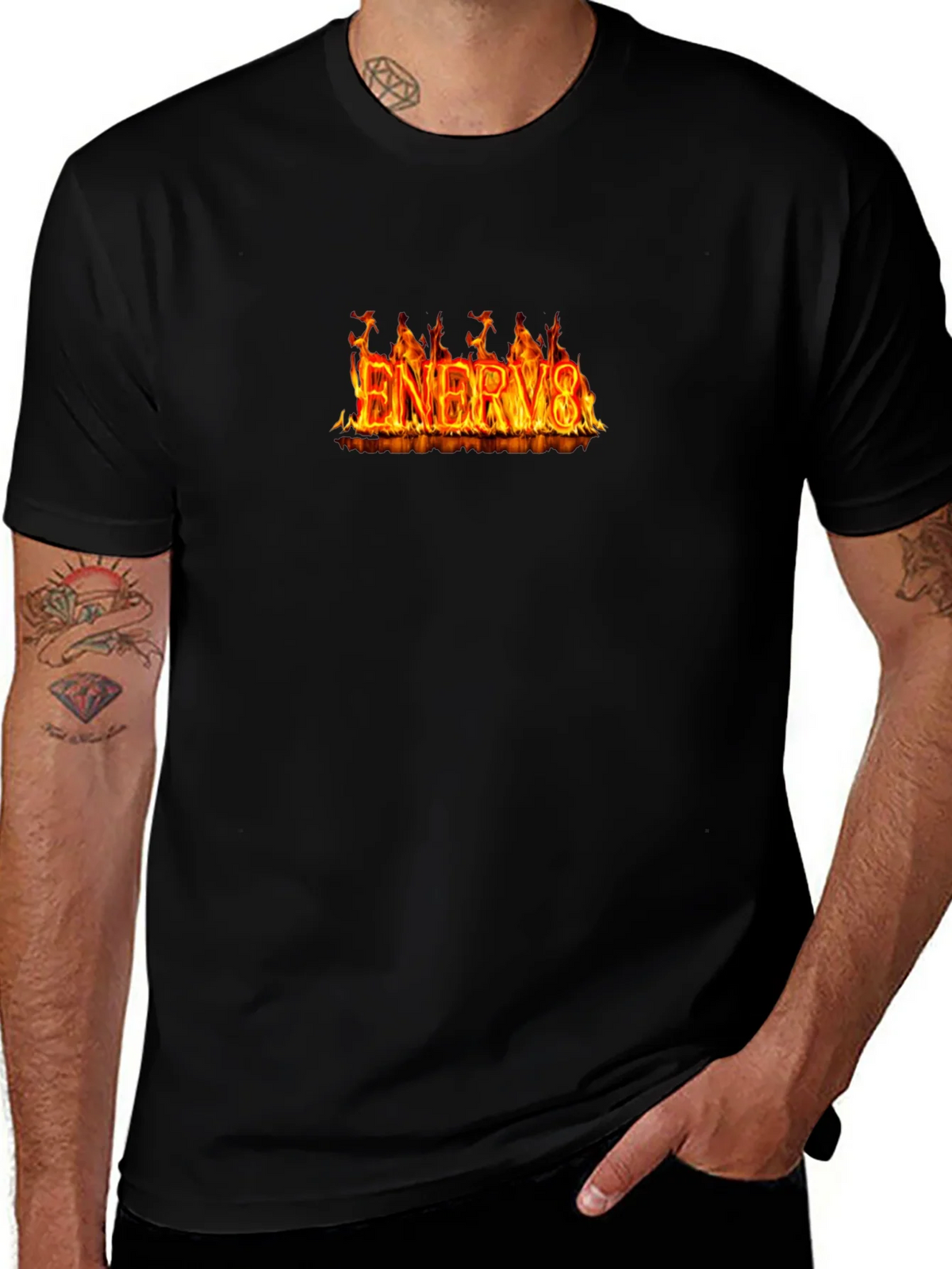 Flaming ENERGY8 Graphic Tee - Black Cotton T-Shirt product image 1