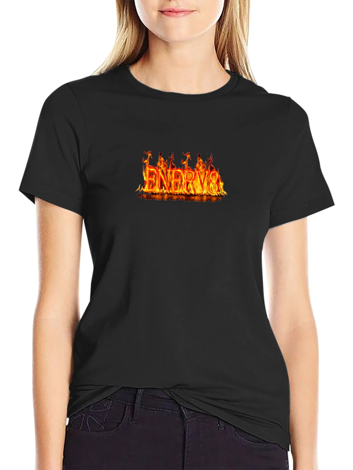 Flaming ENERGY8 Graphic Tee - Black Cotton T-Shirt product image 2