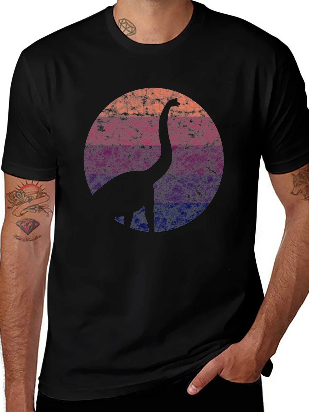 Retro Dinosaur Silhouette Graphic Tee - Black product image 1