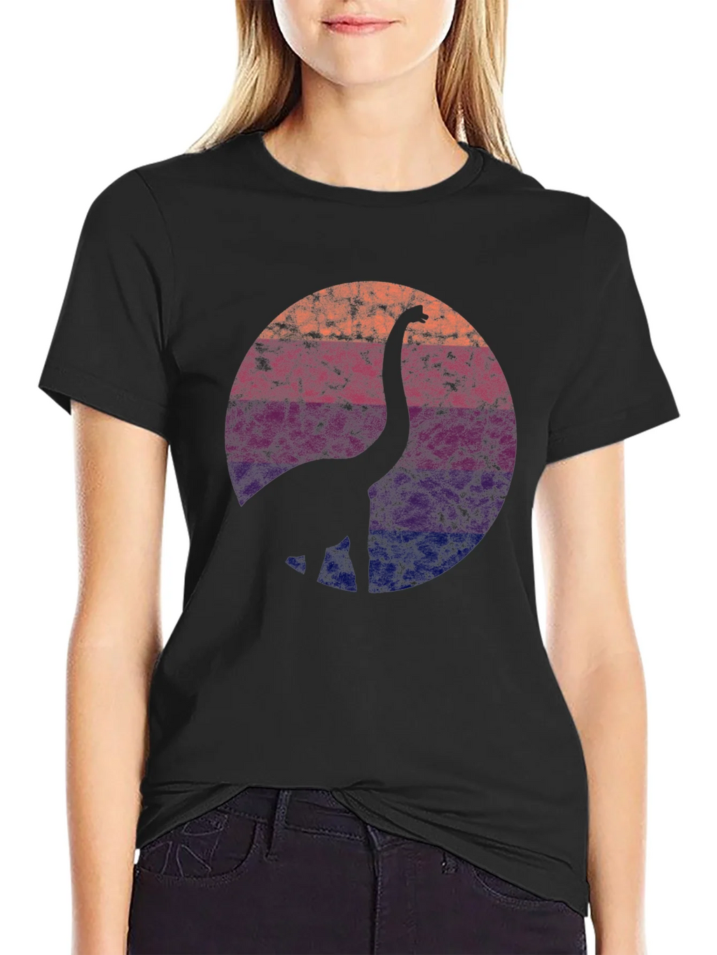 Retro Dinosaur Silhouette Graphic Tee - Black product image 2