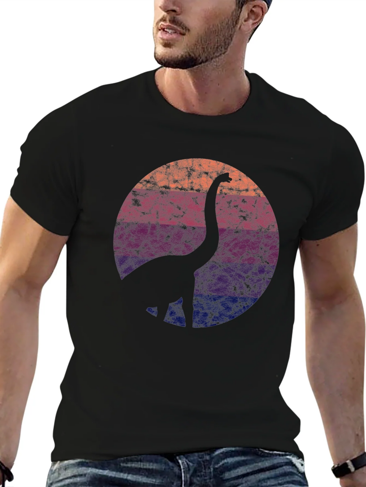 Retro Dinosaur Silhouette Graphic Tee - Black product image 6