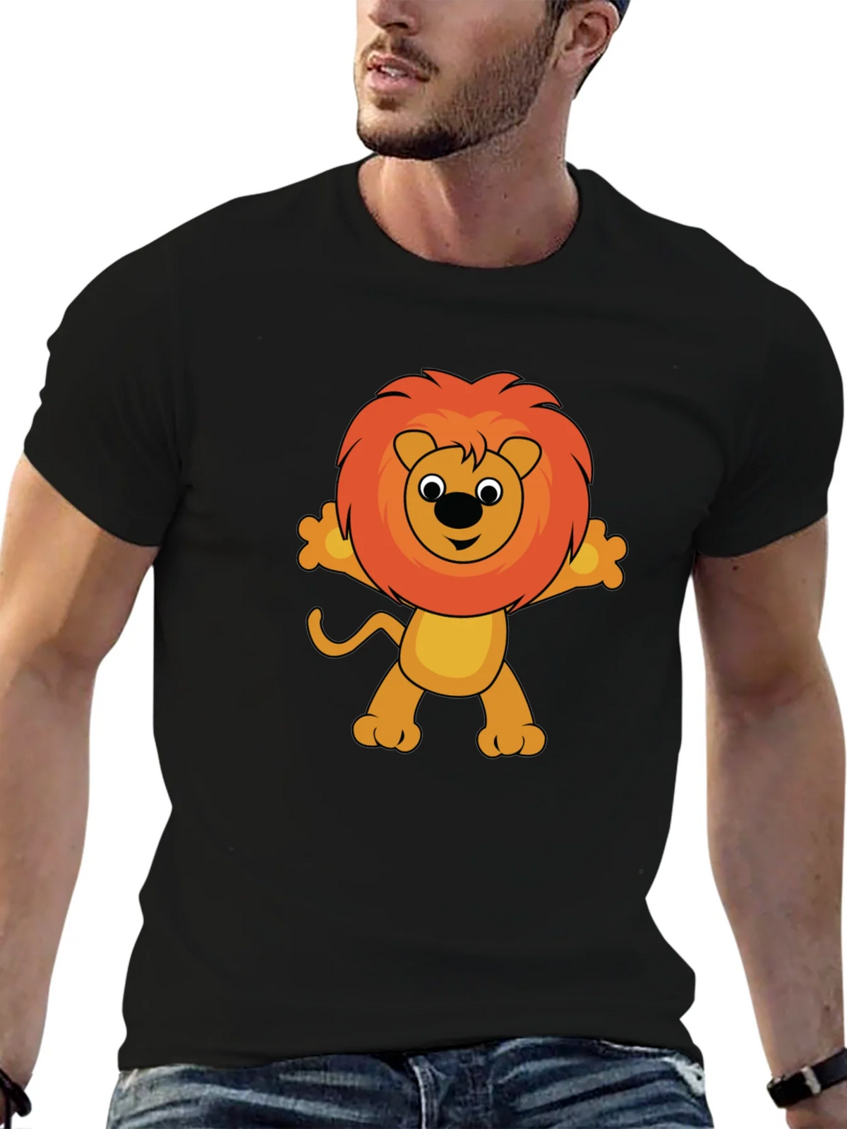 Cute Cartoon Lion Graphic T-Shirt - Black product image 6