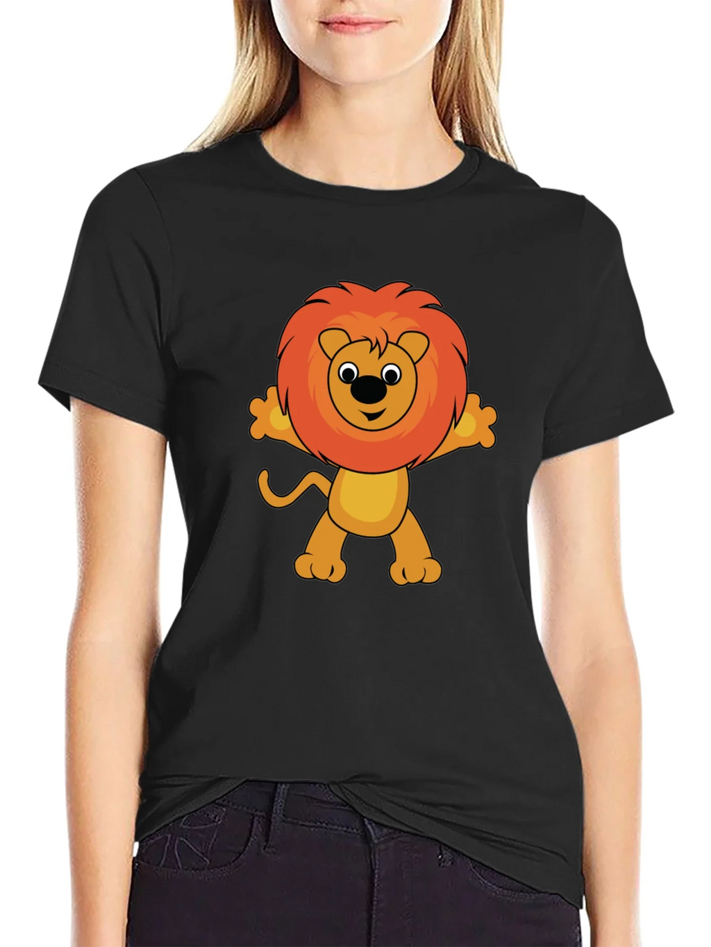 Cute Cartoon Lion Graphic T-Shirt - Black product image 2