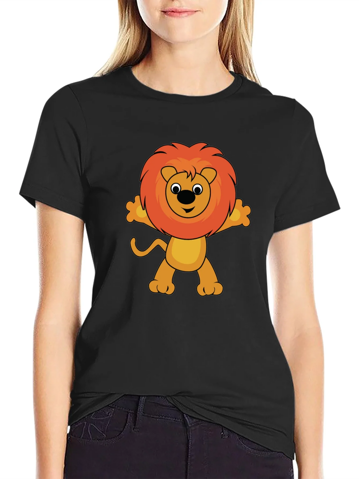 Cute Cartoon Lion Graphic T-Shirt - Black product image 2