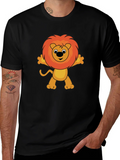 Cute Cartoon Lion Graphic T-Shirt - Black product image 1