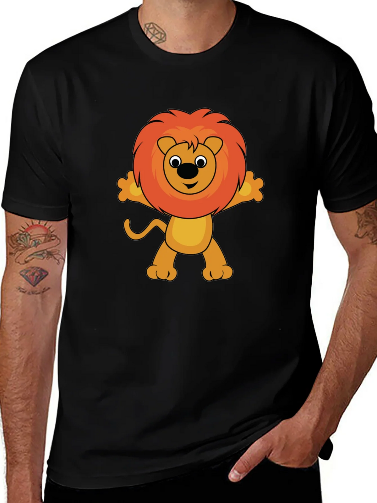 Cute Cartoon Lion Graphic T-Shirt - Black product image 1