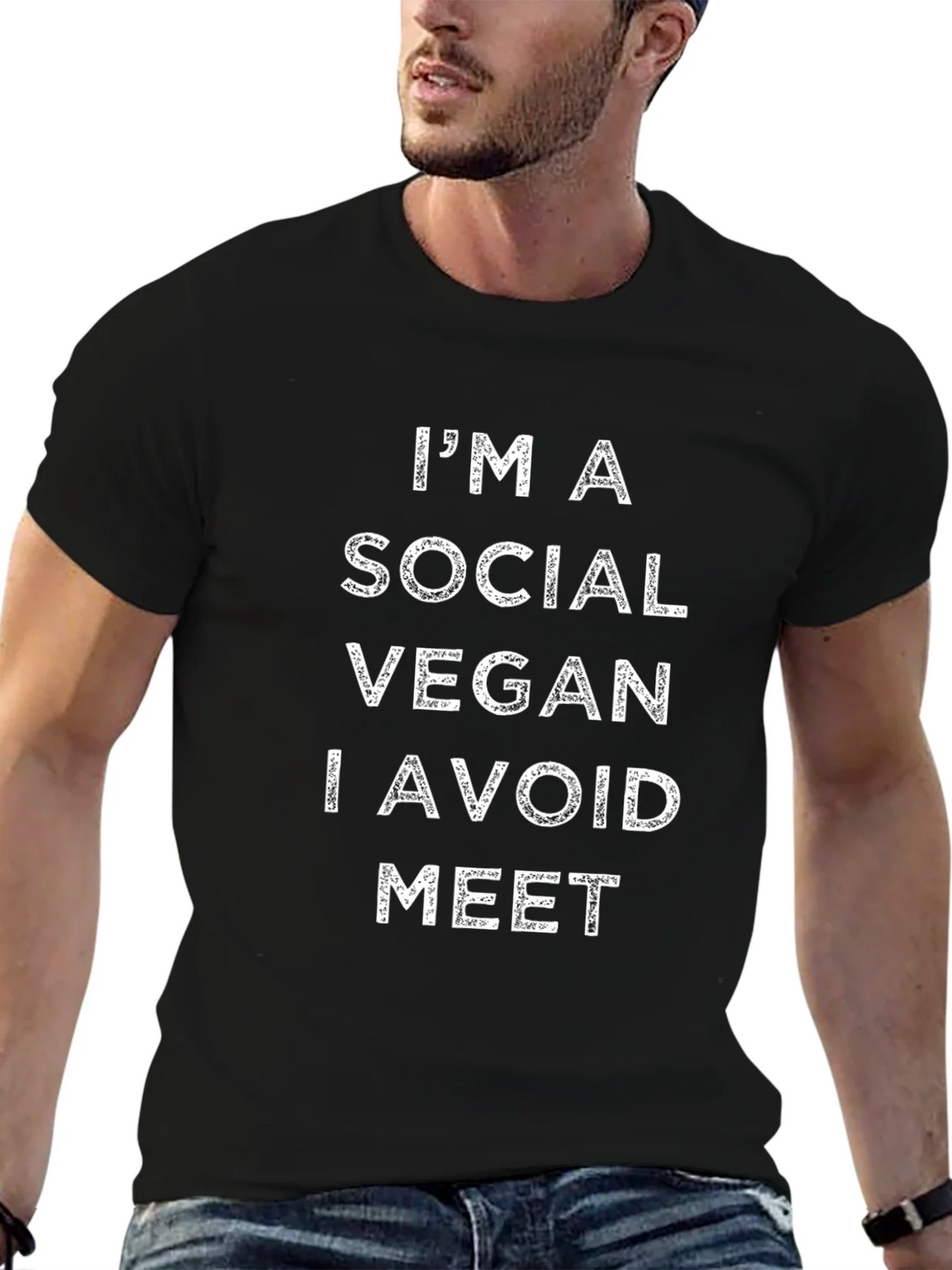 Im A Social Vegan I Avoid Meet Black T-Shirt product image 6