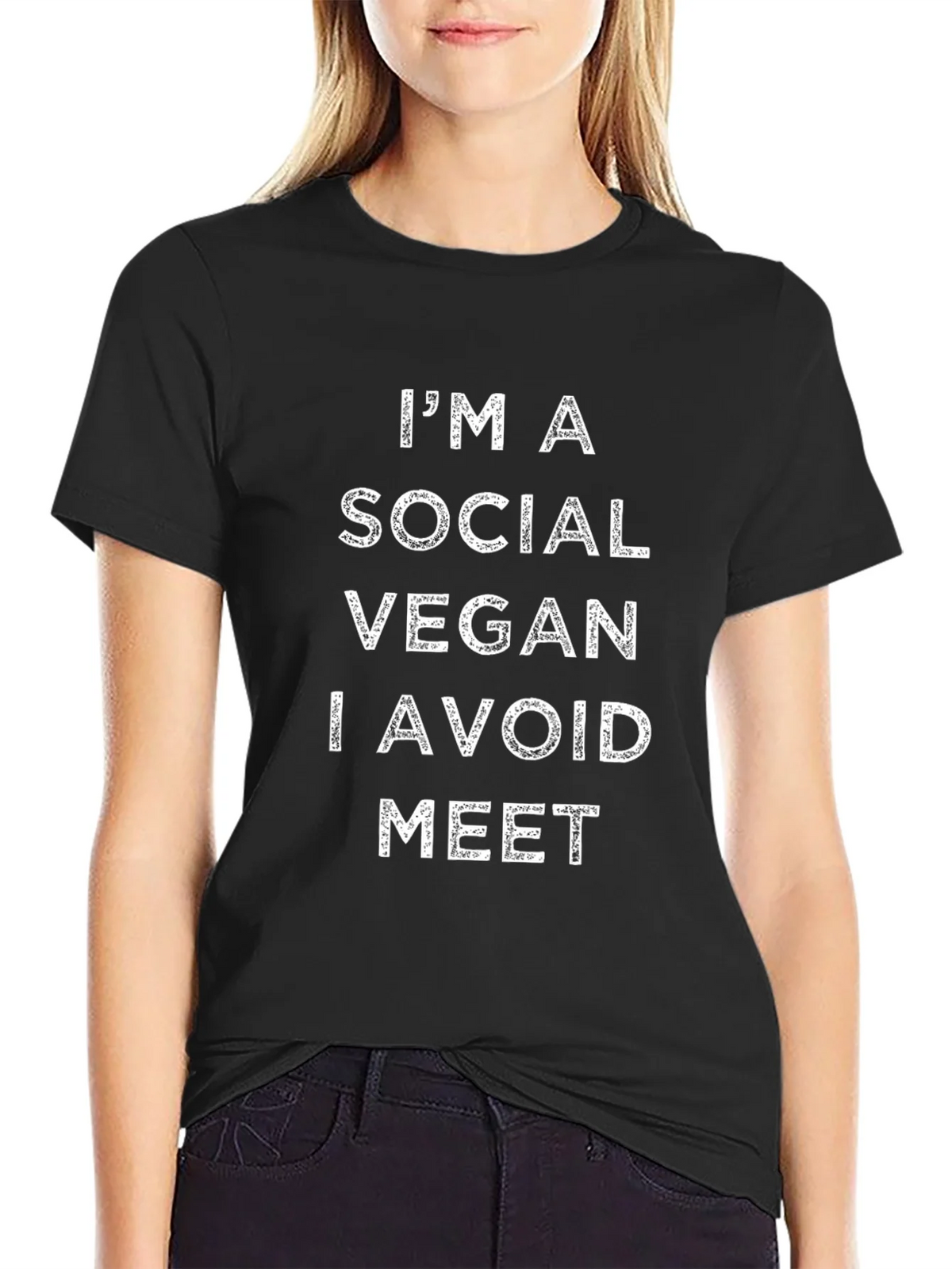 Im A Social Vegan I Avoid Meet Black T-Shirt product image 2