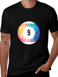Mens Black T-Shirt with Colorful Number 9 Ball Graphic product image 1