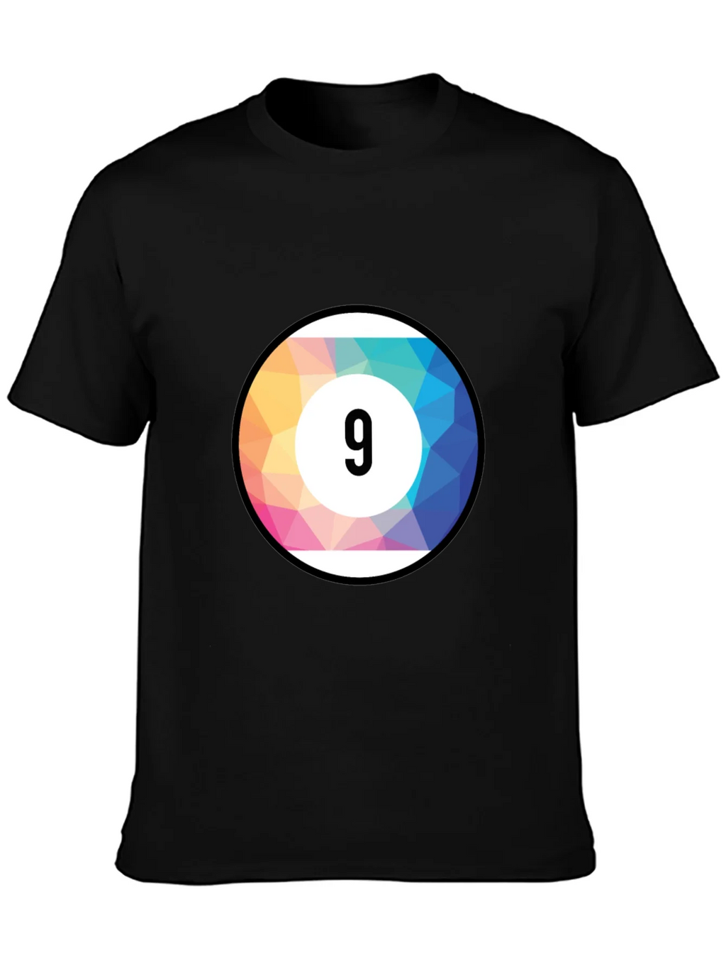 Mens Black T-Shirt with Colorful Number 9 Ball Graphic product image 3