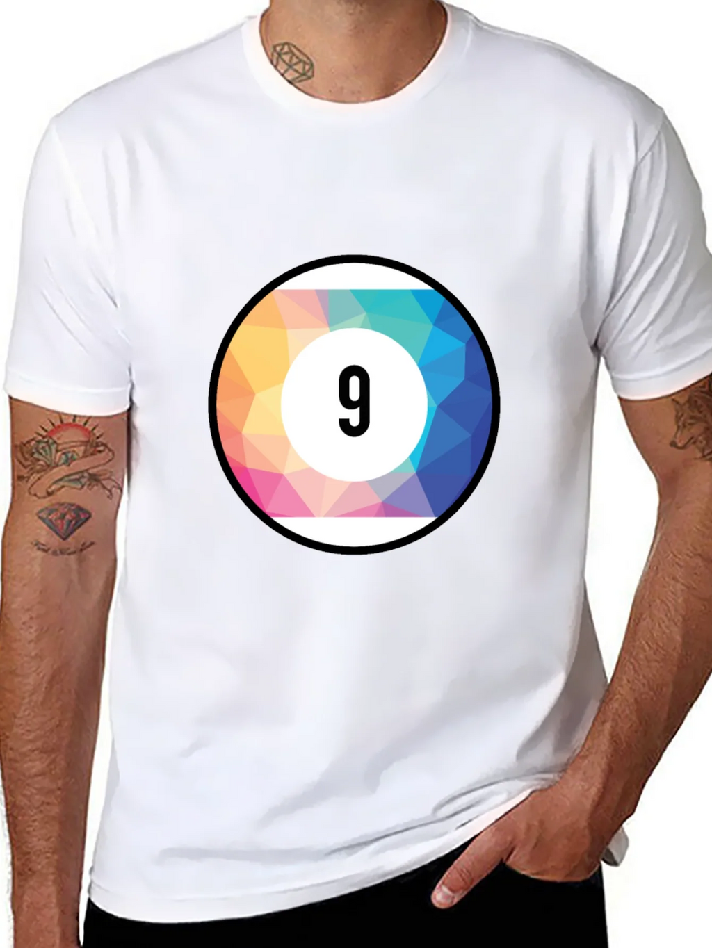Mens Black T-Shirt with Colorful Number 9 Ball Graphic product image 7