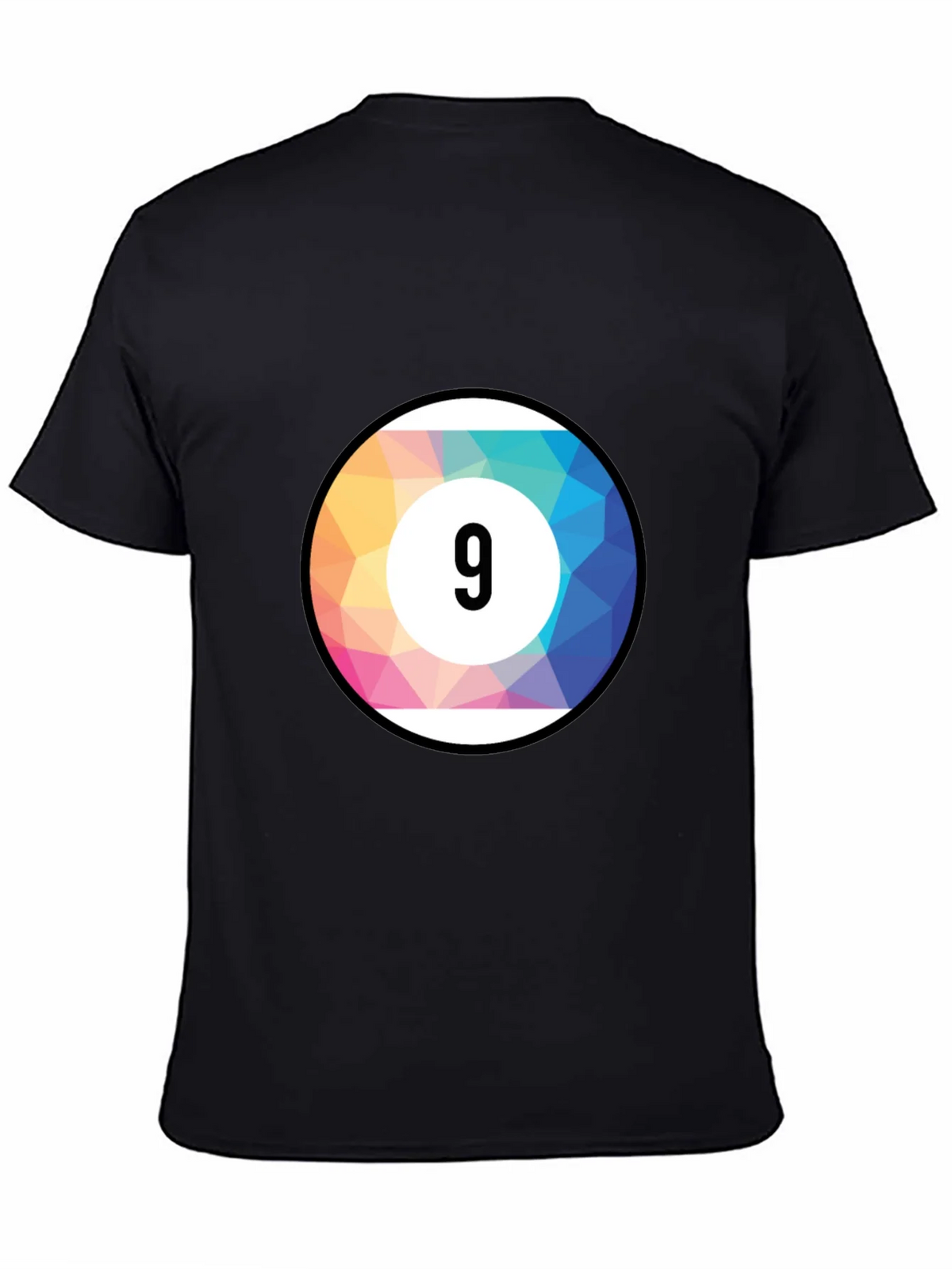 Mens Black T-Shirt with Colorful Number 9 Ball Graphic product image 4