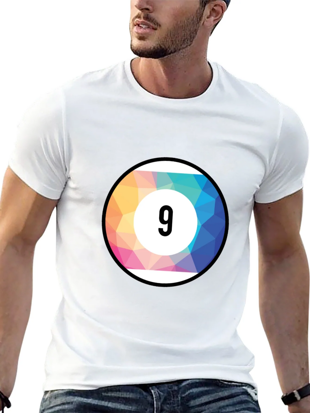 Mens Black T-Shirt with Colorful Number 9 Ball Graphic product image 12