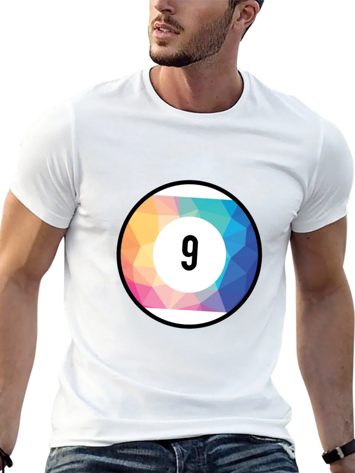Mens Black T-Shirt with Colorful Number 9 Ball Graphic product image 12