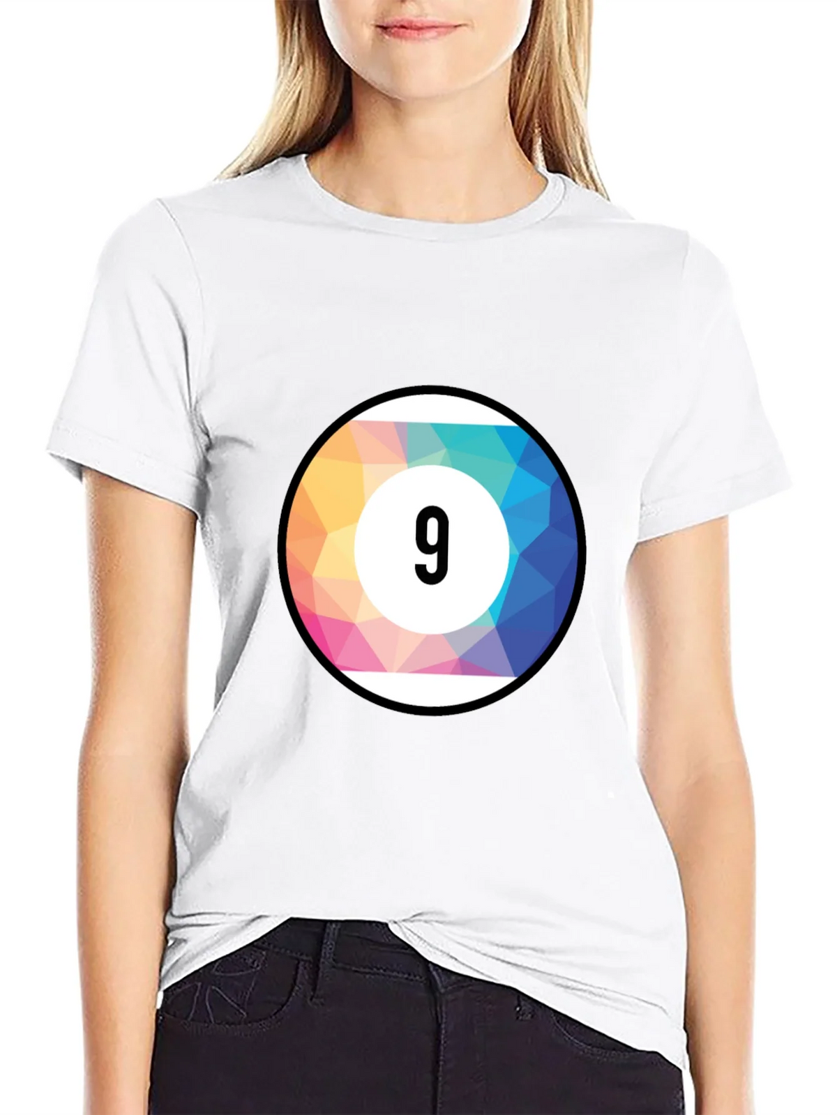 Mens Black T-Shirt with Colorful Number 9 Ball Graphic product image 8