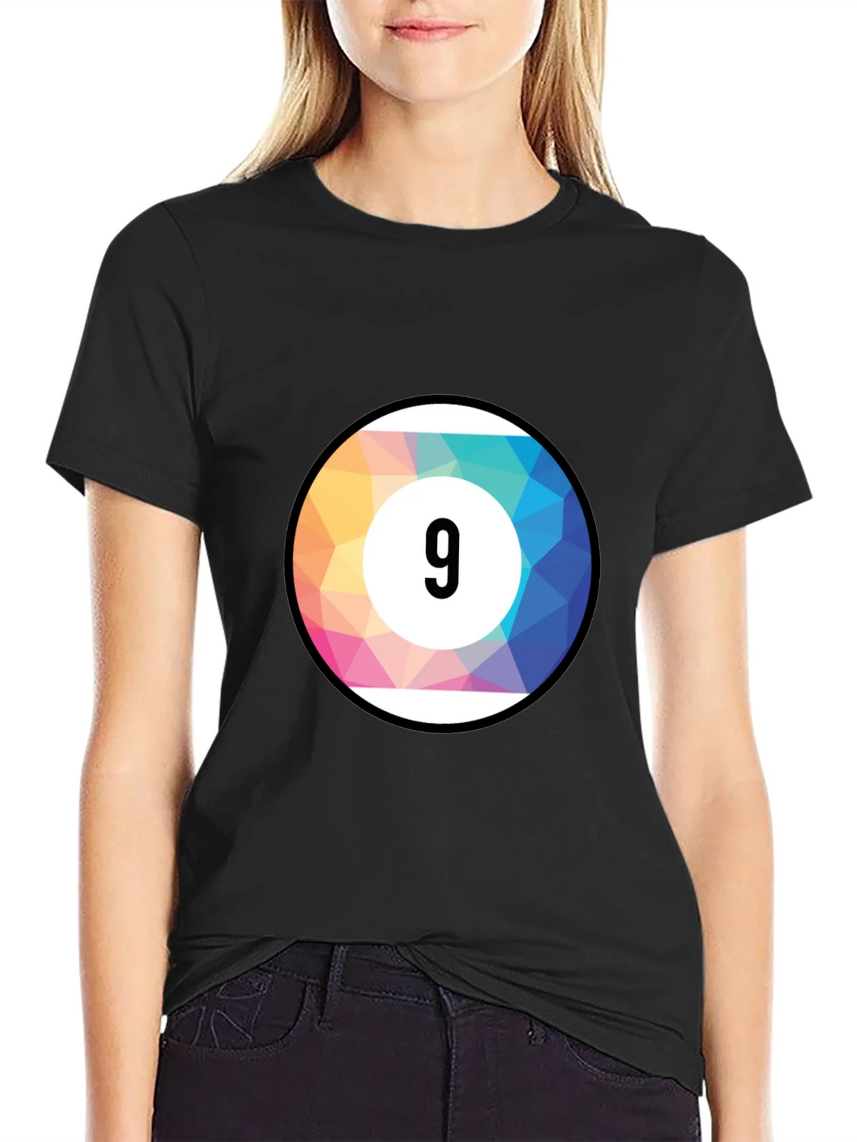 Mens Black T-Shirt with Colorful Number 9 Ball Graphic product image 2