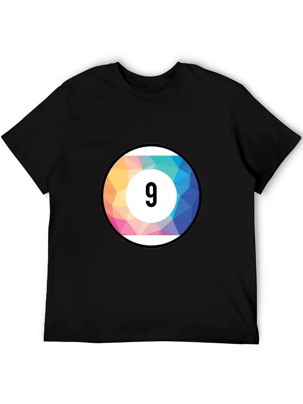 Mens Black T-Shirt with Colorful Number 9 Ball Graphic product image 5