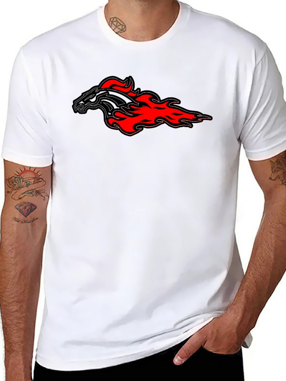 Flaming Horse Graphic Tee - Black Cotton T-Shirt product image 3