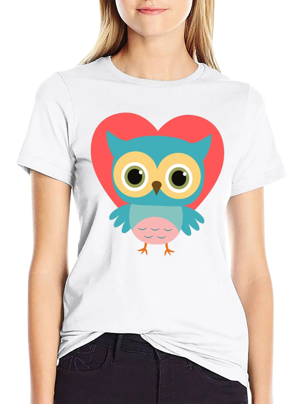 Cute Owl Heart Graphic Black T-Shirt product image 5