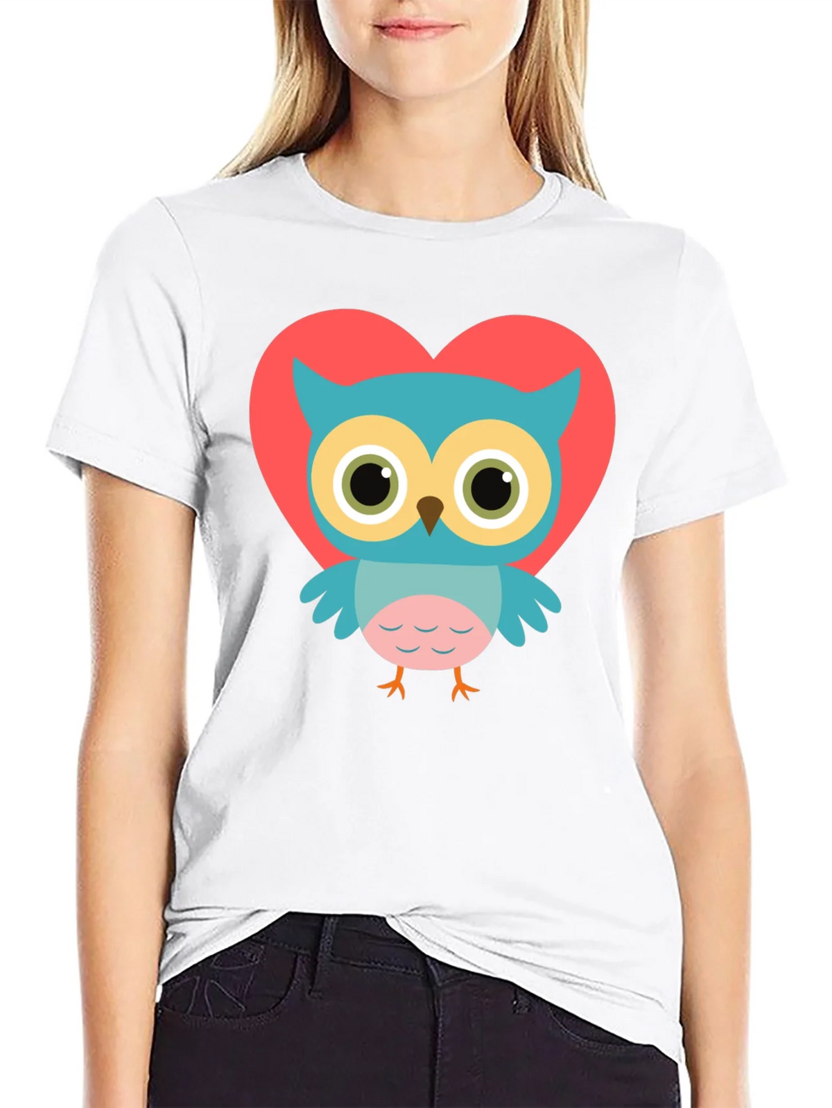 Cute Owl Heart Graphic Black T-Shirt product image 5
