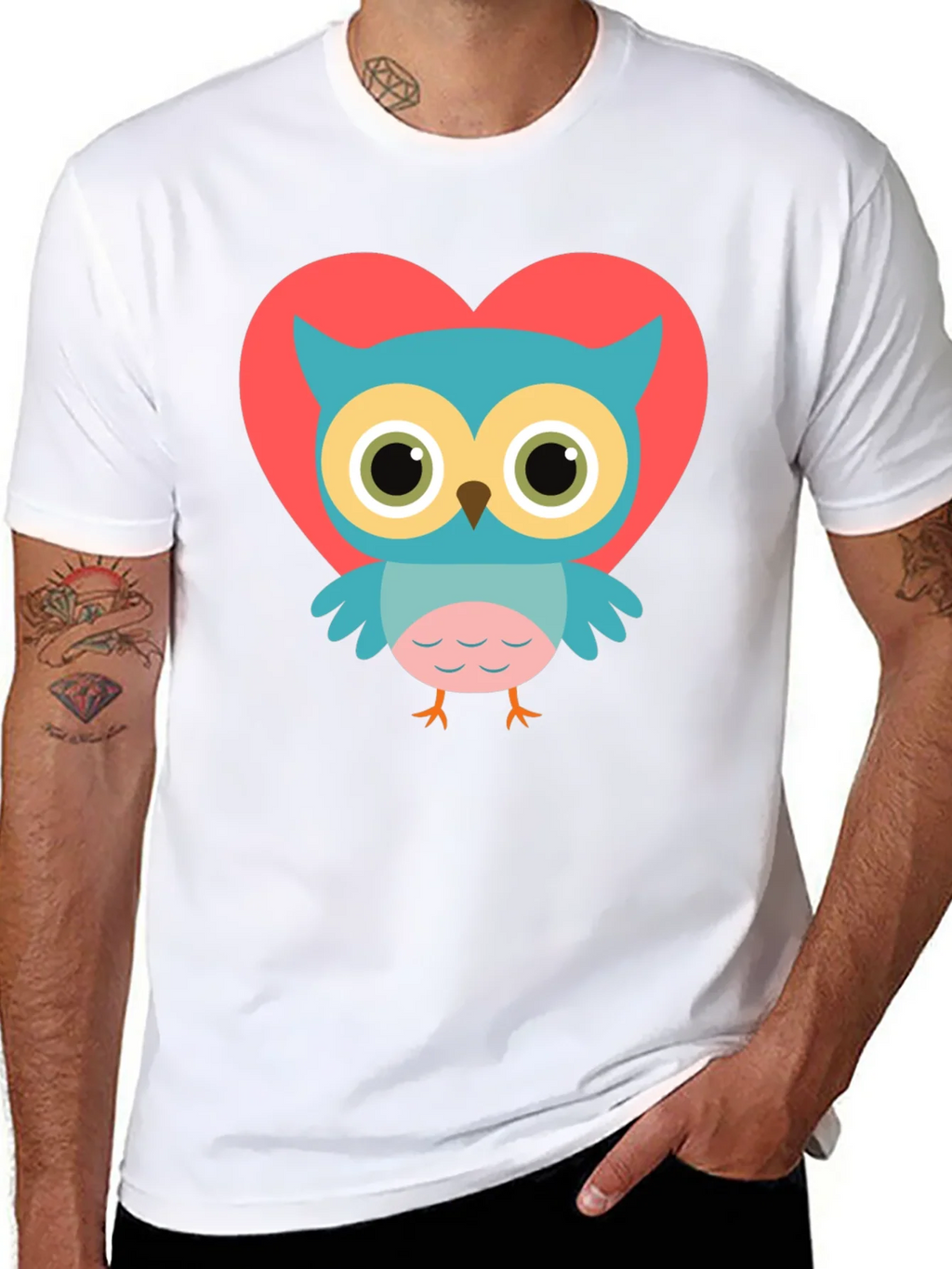 Cute Owl Heart Graphic Black T-Shirt product image 4