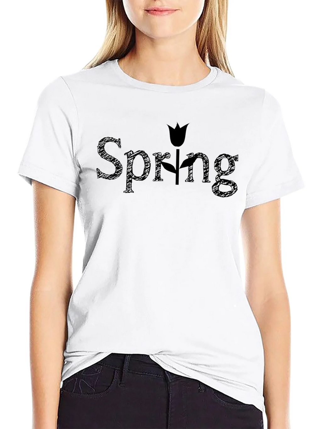 Spring Tulip Graphic Black T-Shirt product image 6