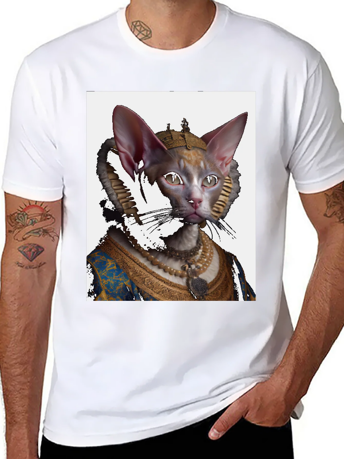 Regal Cat Portrait Black T-Shirt product image 7