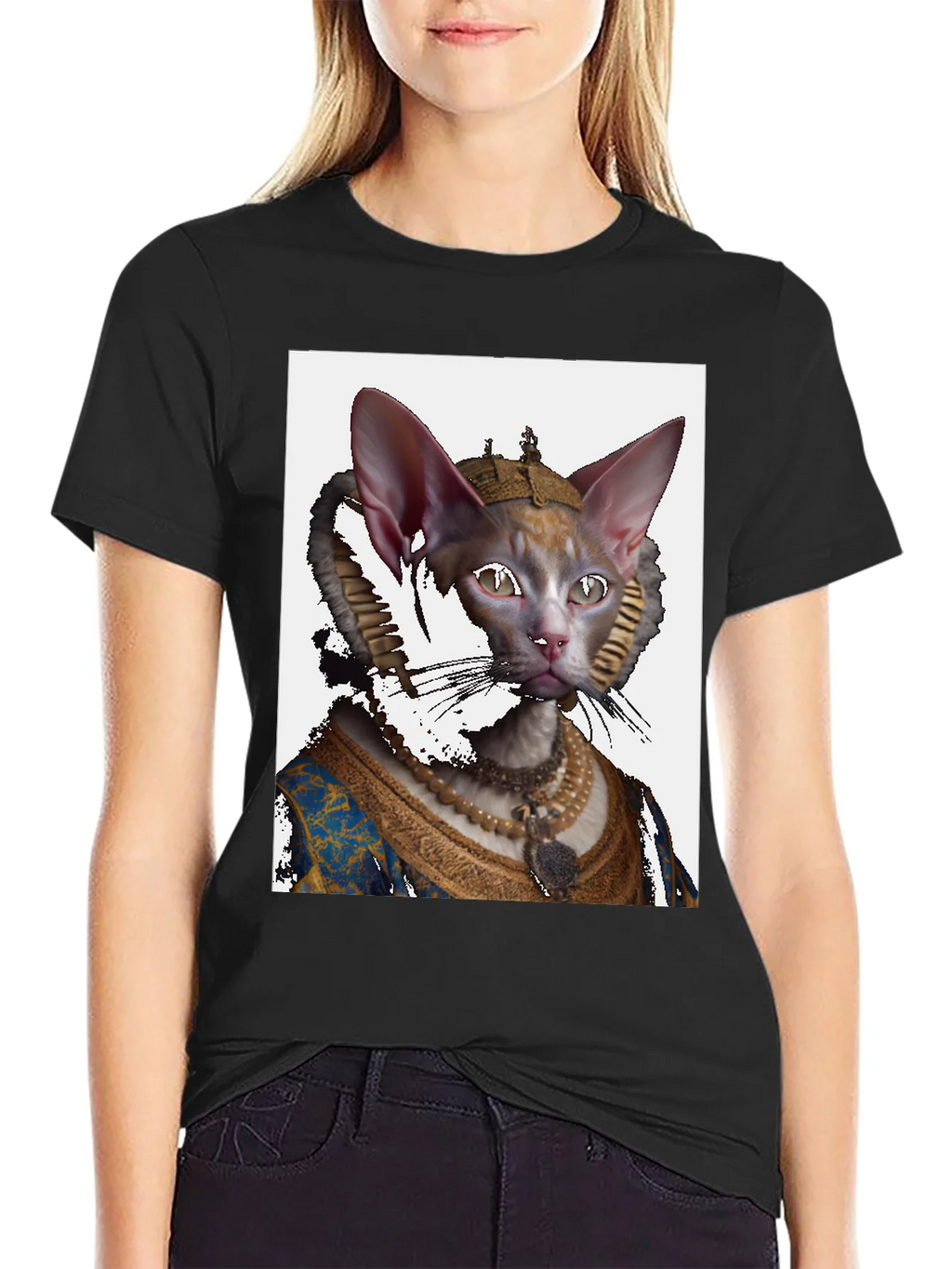 Regal Cat Portrait Black T-Shirt product image 2