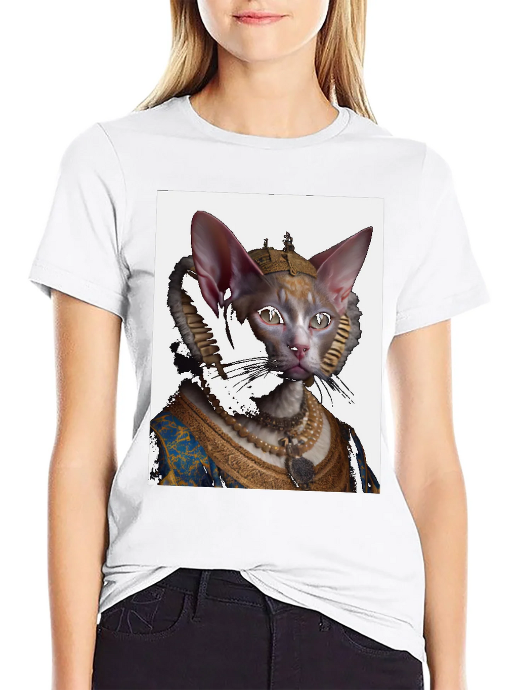 Regal Cat Portrait Black T-Shirt product image 8