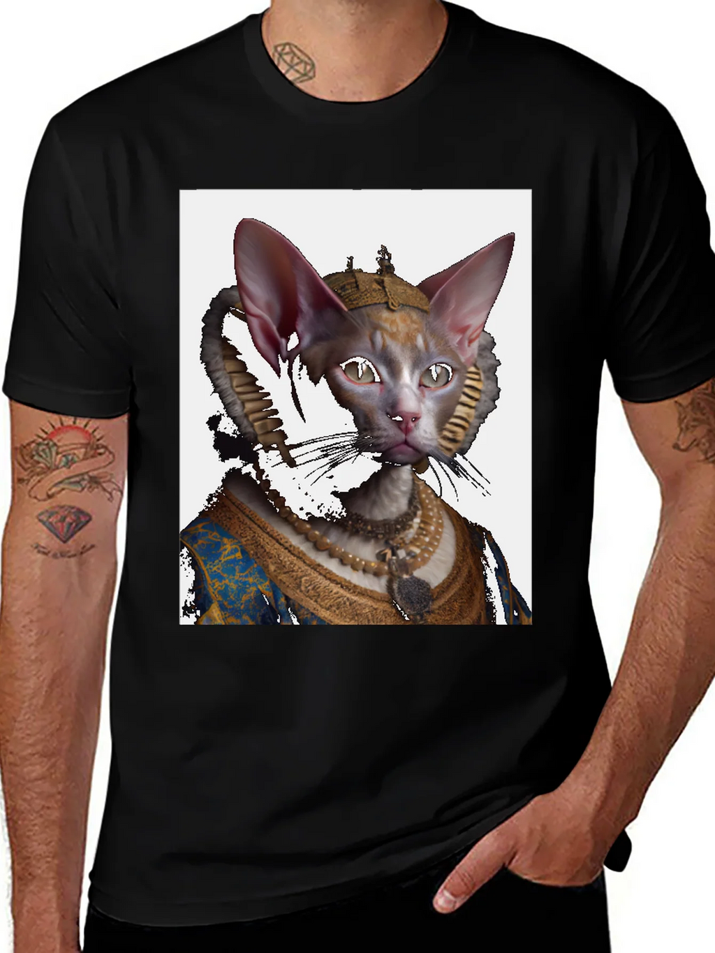 Regal Cat Portrait Black T-Shirt product image 1