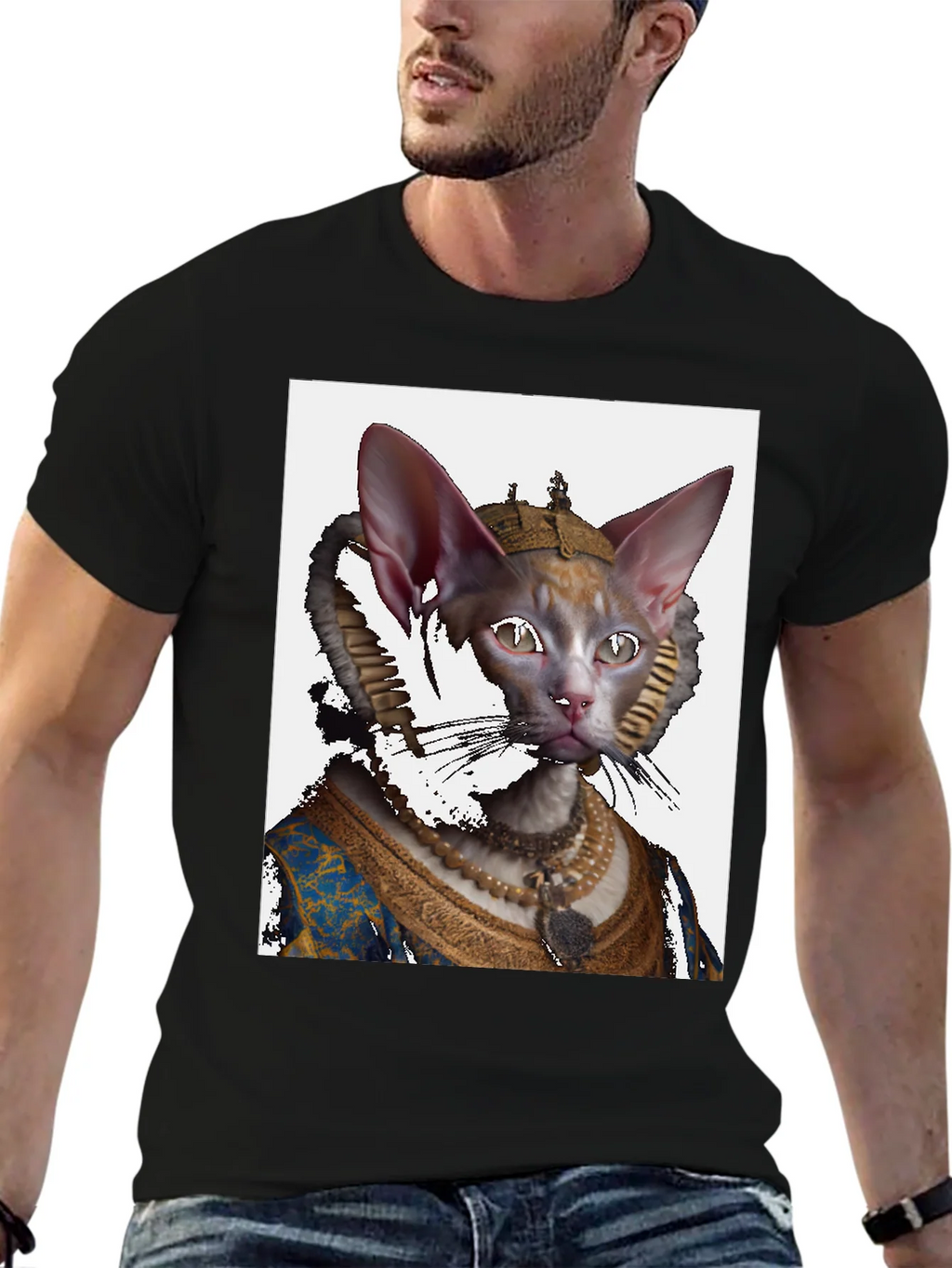 Regal Cat Portrait Black T-Shirt product image 6