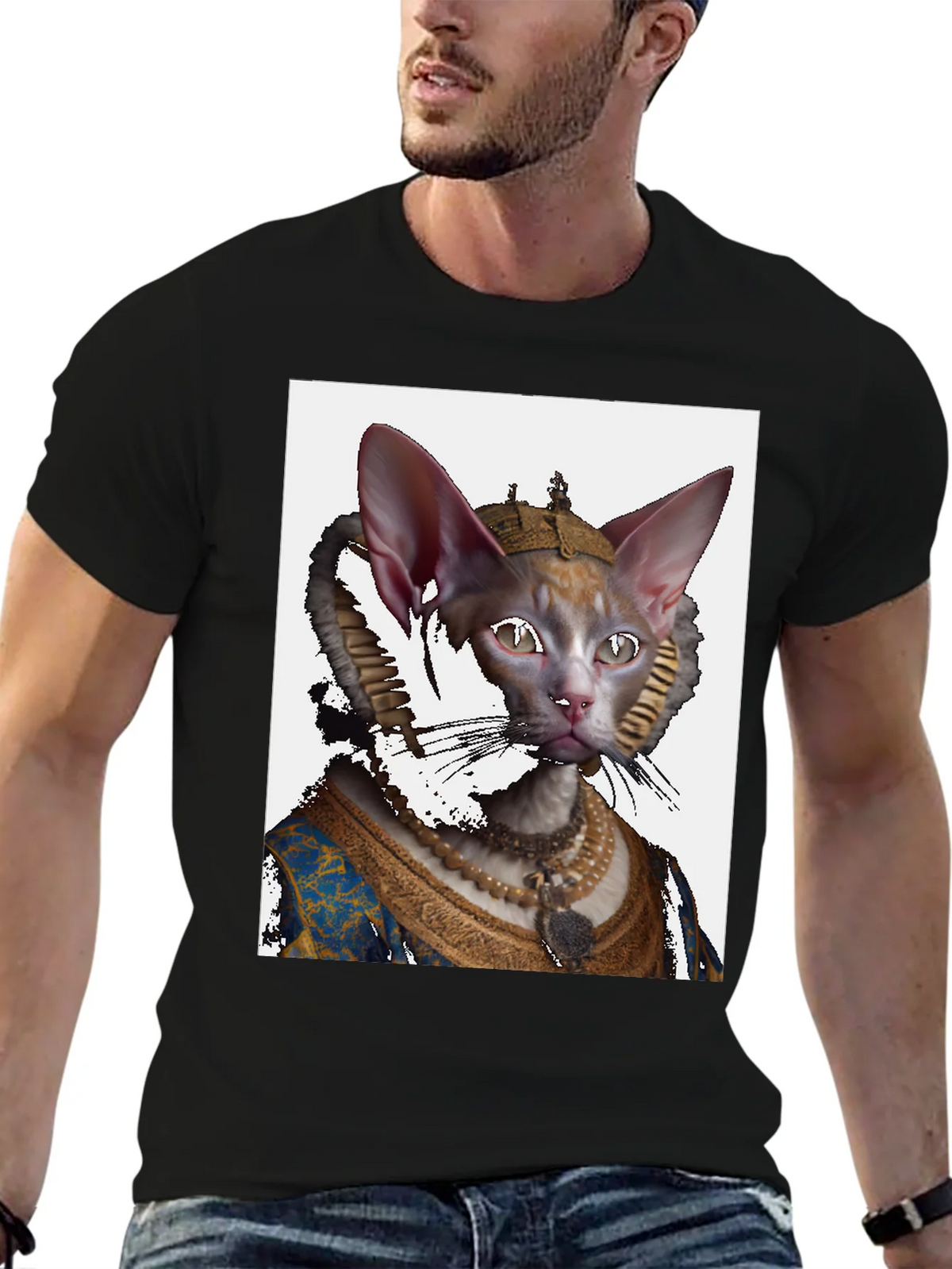 Regal Cat Portrait Black T-Shirt product image 6