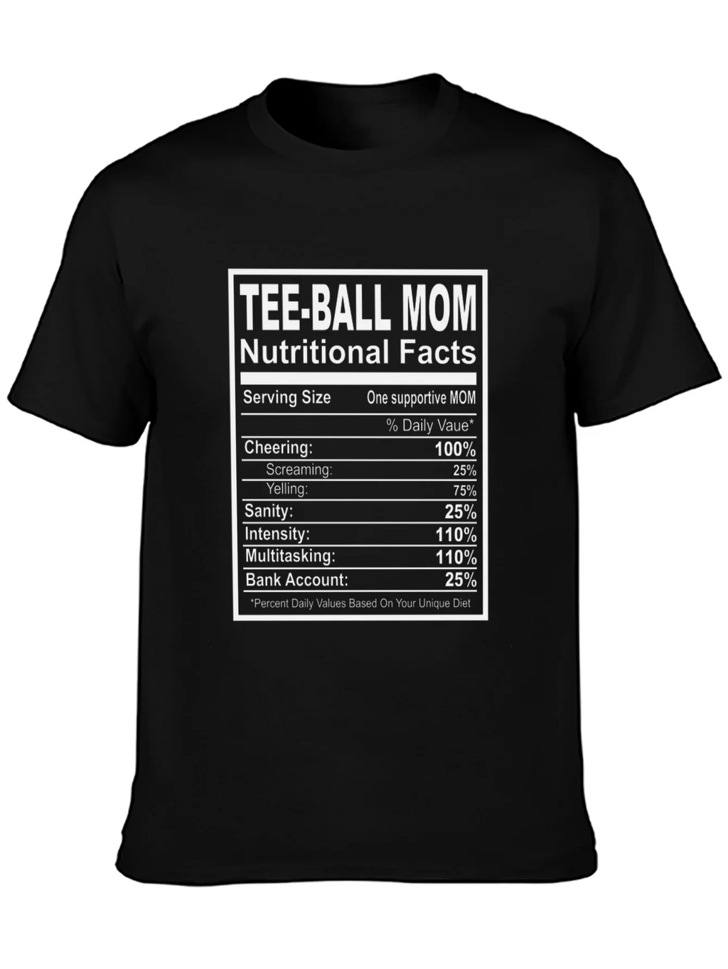 Tee-Ball Mom Nutritional Facts Graphic Tee product image 3
