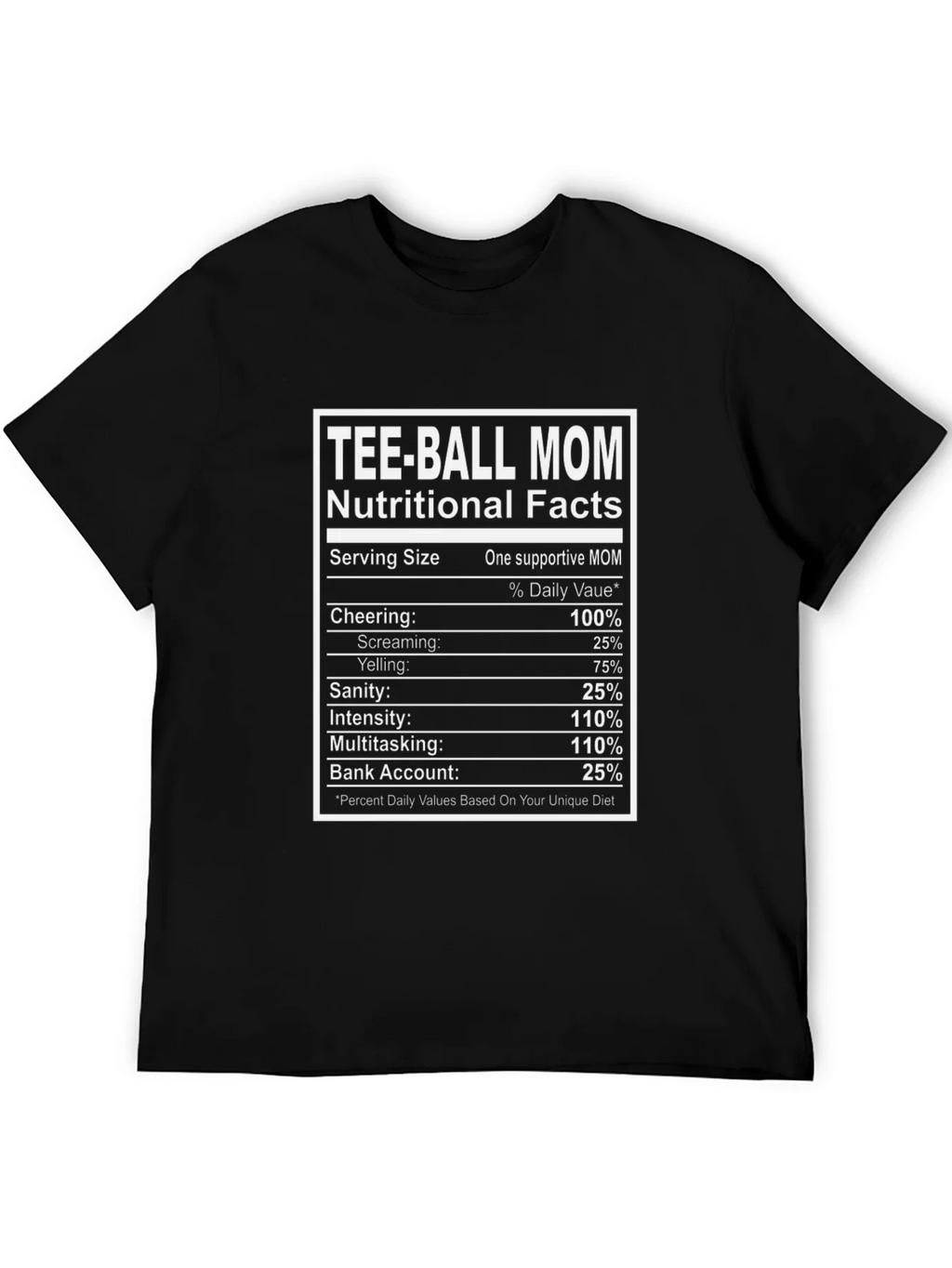 Tee-Ball Mom Nutritional Facts Graphic Tee product image 5