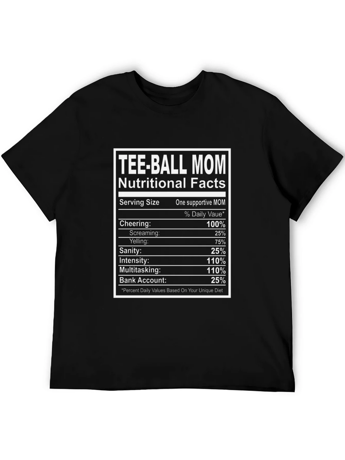 Tee-Ball Mom Nutritional Facts Graphic Tee product image 5