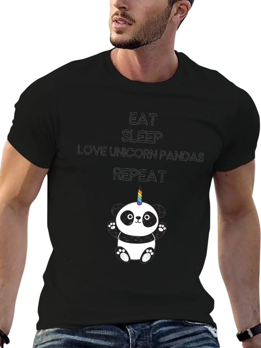 Unicorn Panda Black T-Shirt product image 6