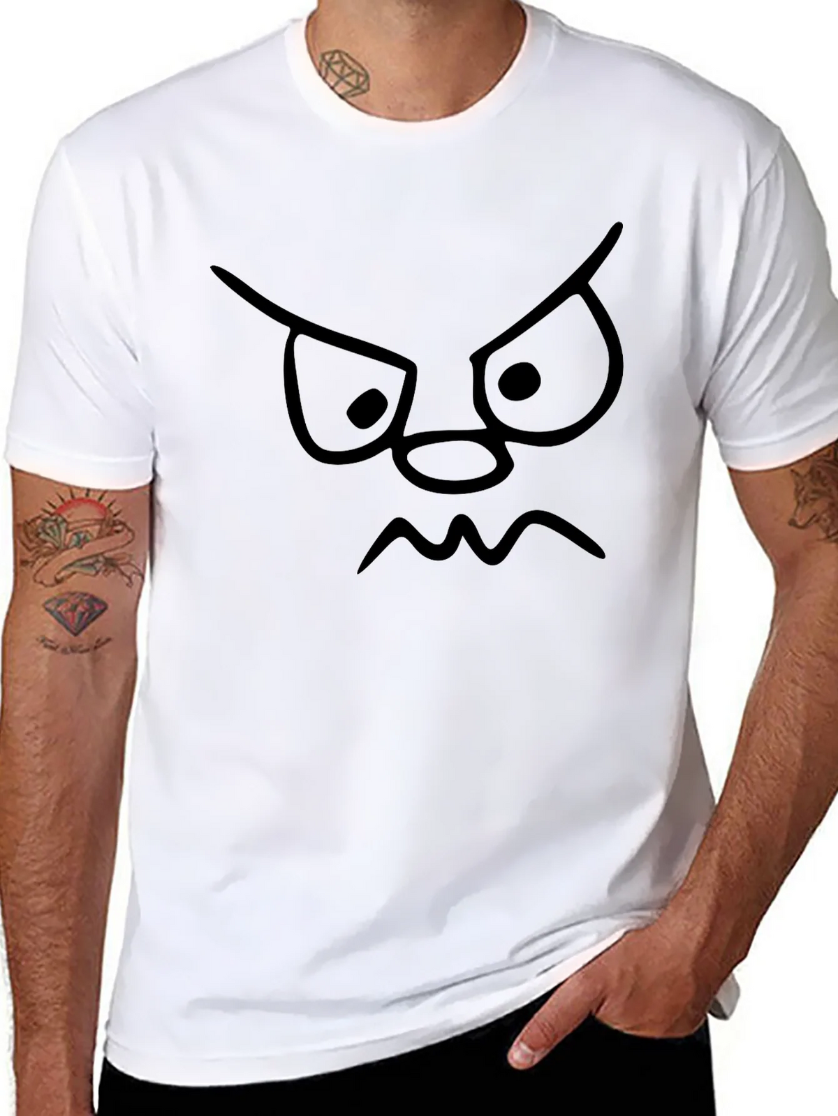 Grumpy Face Graphic Tee - Black Cotton T-Shirt product image 7