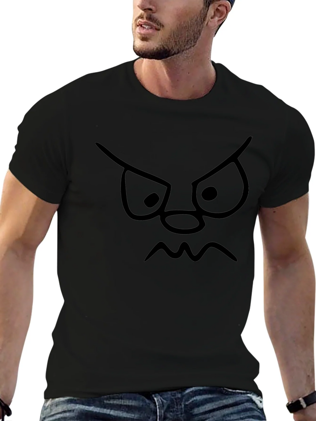 Grumpy Face Graphic Tee - Black Cotton T-Shirt product image 6