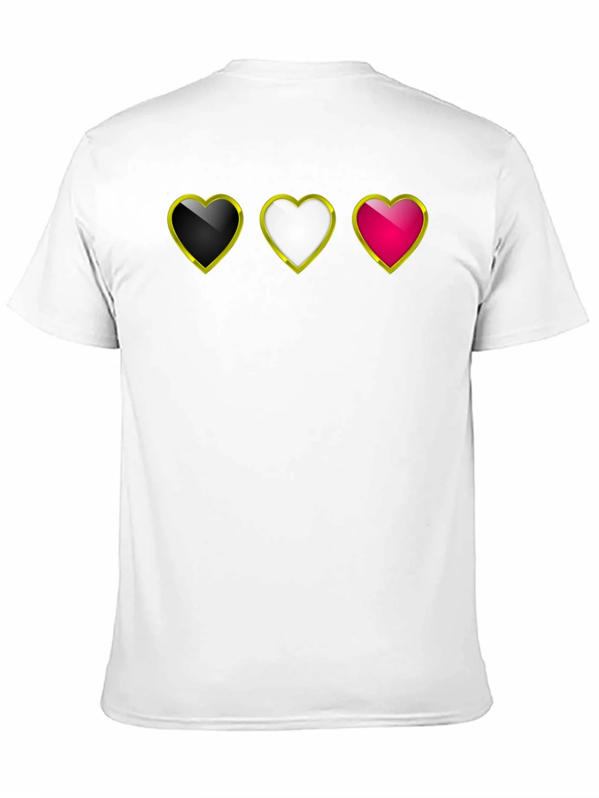 Heart Trio Black T-Shirt: Gold Trim Hearts Design product image 10