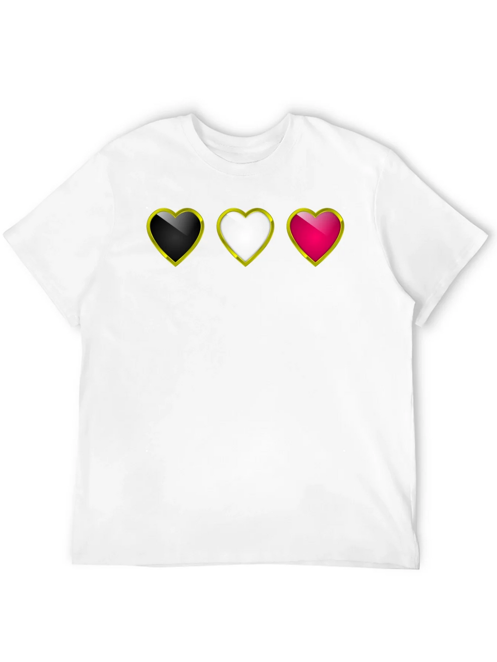 Heart Trio Black T-Shirt: Gold Trim Hearts Design product image 11