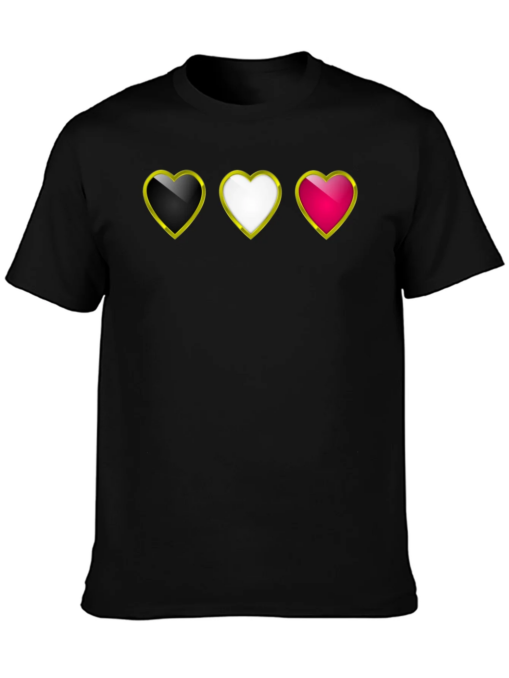 Heart Trio Black T-Shirt: Gold Trim Hearts Design product image 3